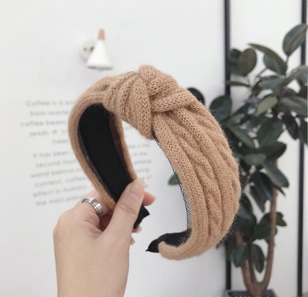 New Winter Knitted Headband Women Warm Handmade Hairband Girls Fashion Solid Turban Center Knot Casual Hair Accessories