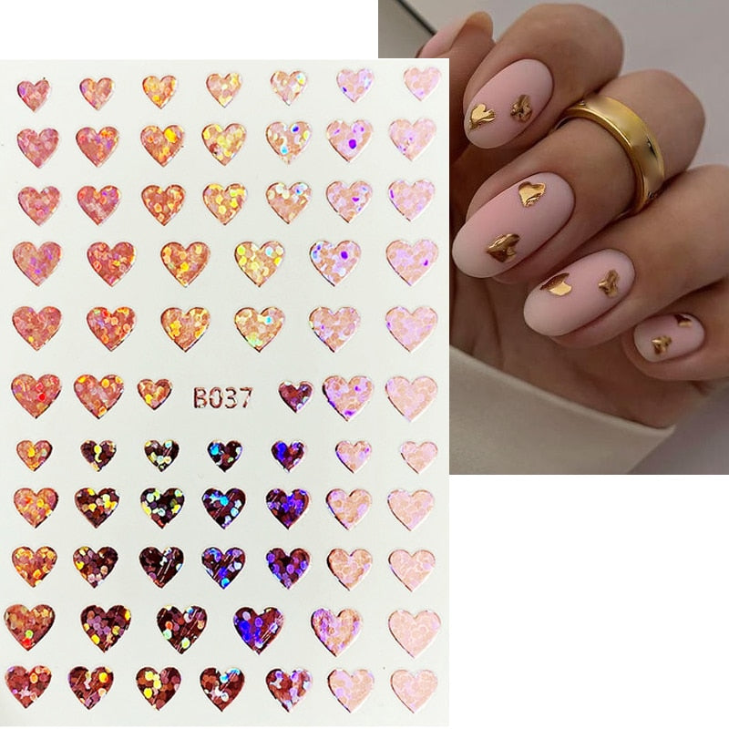 Harunouta Purple Heart Love Design 3D Nail Sticker Letters Stickers Face Pattern Trasnfer Sliders Valentine Nail Art Decoration