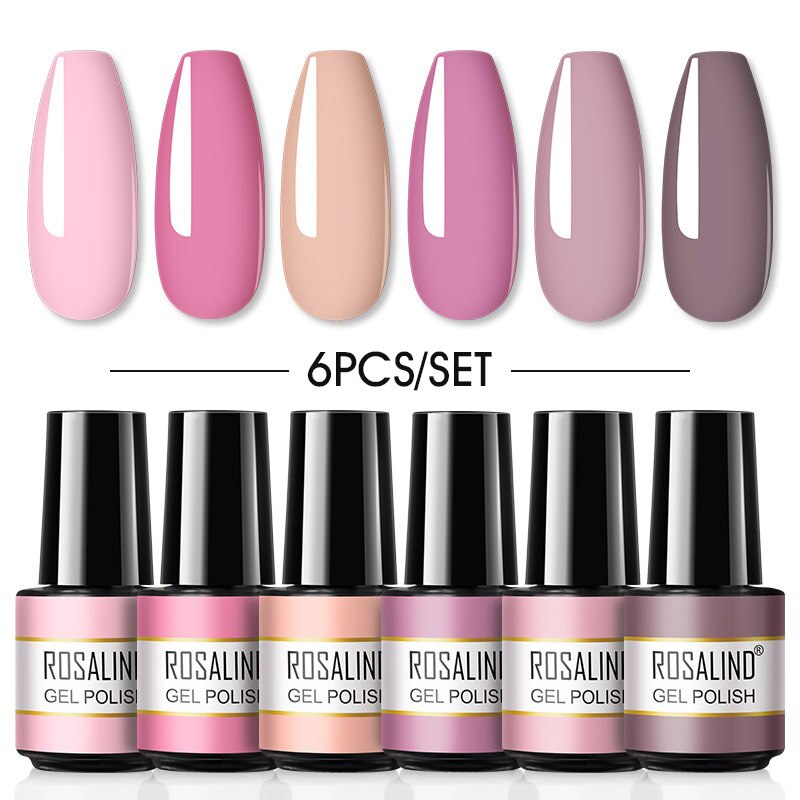 ROSALIND Gel Nail Polish Set 4PCS/6PCS Nail Kit Set Glitter vernis Semi Permanent  Base Top Coat  UV LED Nail Art Gel Polish Set