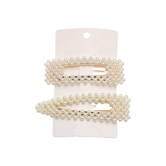 5Pcs/Set Fashion Pearl Hair Clip Snap Button Hair Pins for Women Sweet Pearl Hairpin Hair Clips Jewelry Lady Barrette Stick