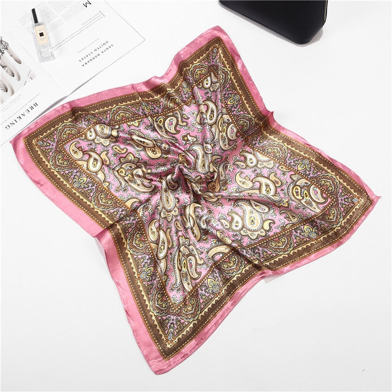 Scarf Satin Bandana Kerchief Silk Women's Luxury Brand Designer Summer Small Bag Wrap Retro Paisley Scarves Muslim Islamic