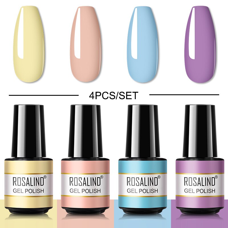 ROSALIND Gel Nail Polish Set 4PCS/6PCS Nail Kit Set Glitter vernis Semi Permanent  Base Top Coat  UV LED Nail Art Gel Polish Set