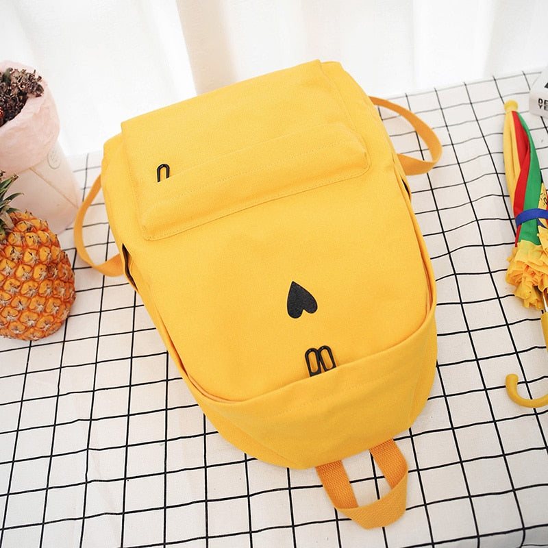 Moon Wood Women&#39;s Yellow Backpack Canvas Printed Heart Backpack Korean Style Students Travel Bag Girl School Bag Laptop Backpack