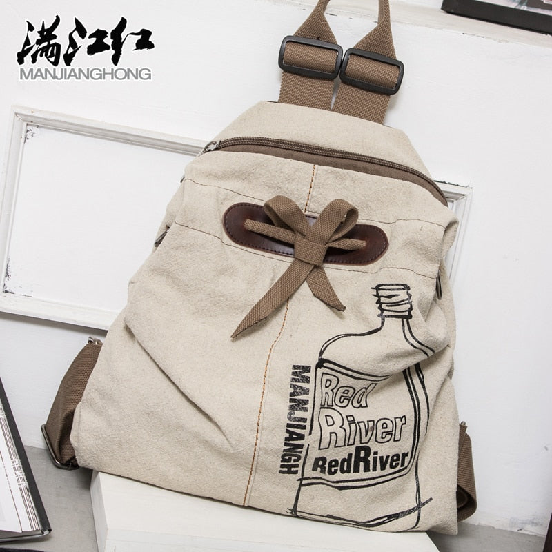 MANJIANGHONG Large Capacity Ladies Canvas Backpack Fashion Cotton and Linen Travel Bag Leisure Wild Simple Student Bag