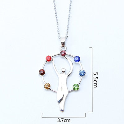 New 7 Chakra Stones Reiki Healing Crystal Rhinestone  Point Chakra Pendant Tree Of Life Pendant Angel Shape Jewelry Necklace