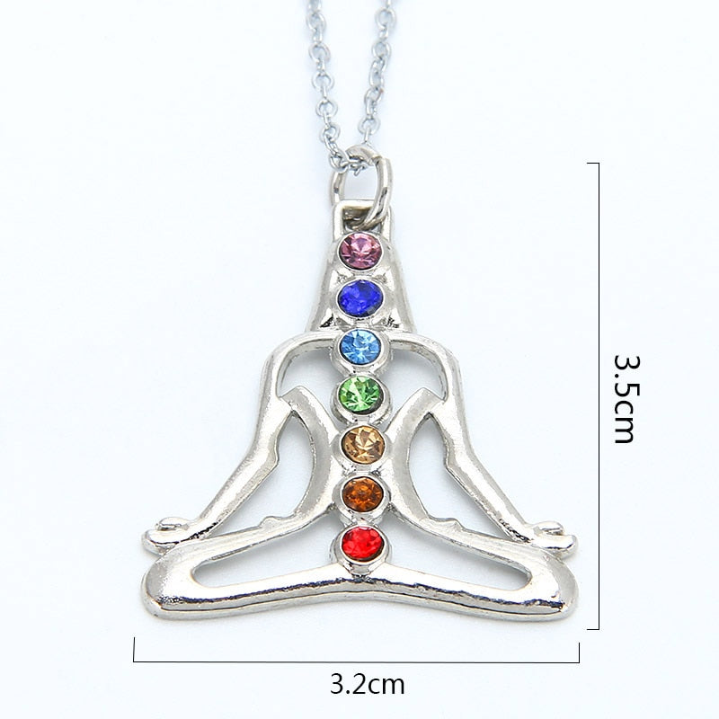 New 7 Chakra Stones Reiki Healing Crystal Rhinestone  Point Chakra Pendant Tree Of Life Pendant Angel Shape Jewelry Necklace