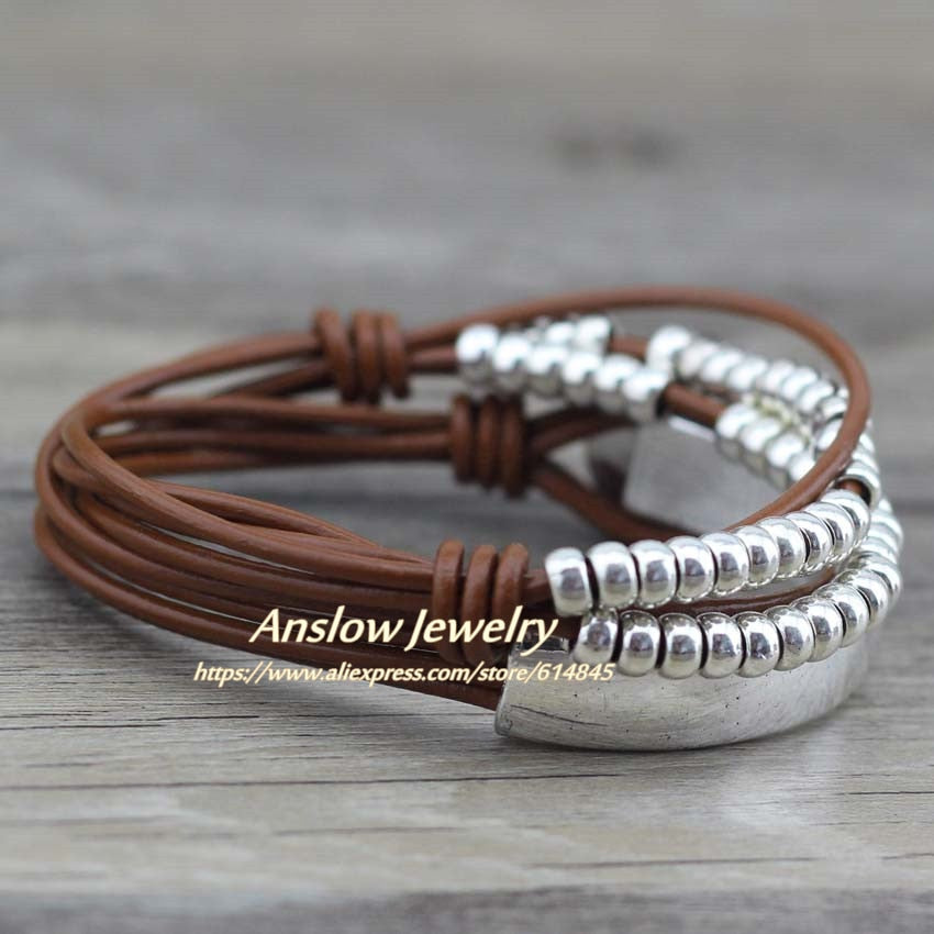 Anslow Brand Bohemian Vintage Handmade Multilayer Wrap Jewelry Women Mother's Day Birthday Leather Bracelet Bangle  LOW0465LB