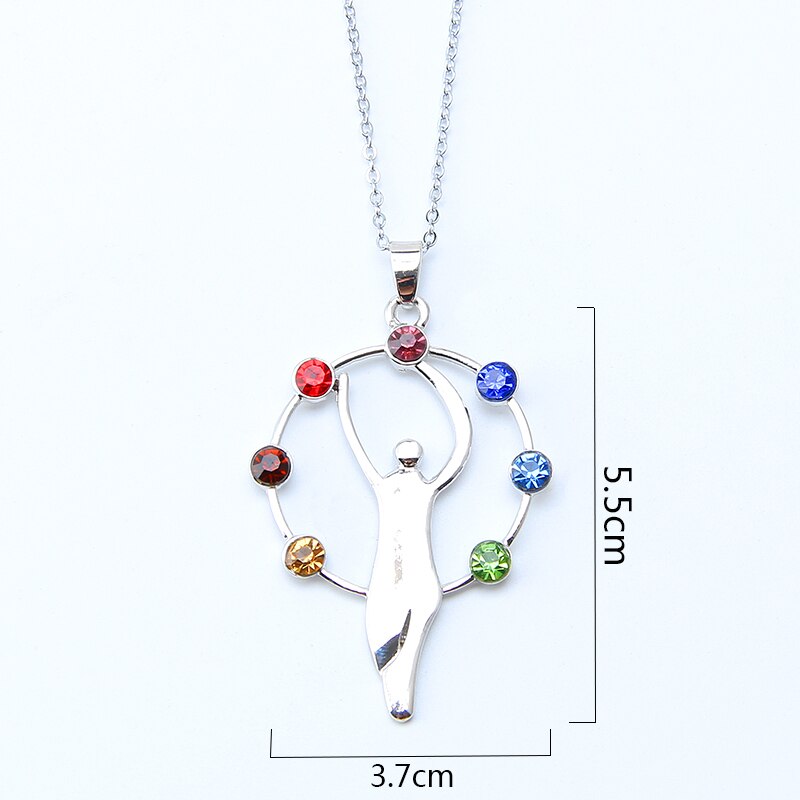 New 7 Chakra Stones Reiki Healing Crystal Rhinestone  Point Chakra Pendant Tree Of Life Pendant Angel Shape Jewelry Necklace