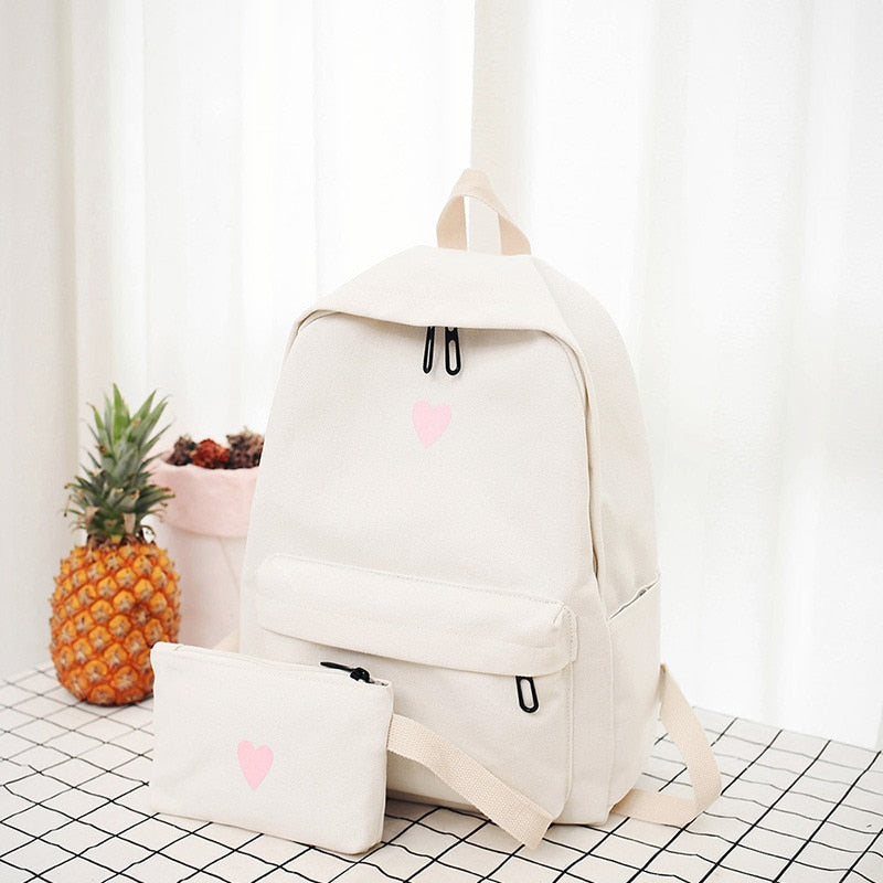 Moon Wood Women&#39;s Yellow Backpack Canvas Printed Heart Backpack Korean Style Students Travel Bag Girl School Bag Laptop Backpack