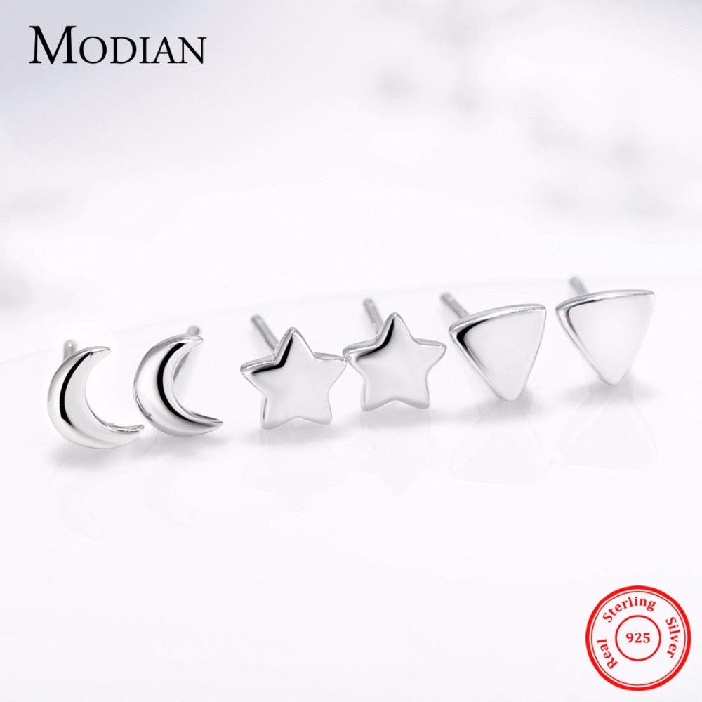 Modian New 6 Style Real 925 Sterling Silver Stars Moon Exquisite Fashion Simple Stud Earrings For Women Triangle Jewelry Brincos