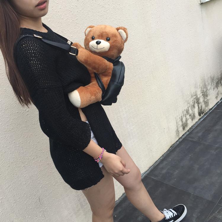 Winter Women/Girls Fashion Leather Backpack Plush Teddy Bear Backpack/School bag fmous brand leisure small backpack bag