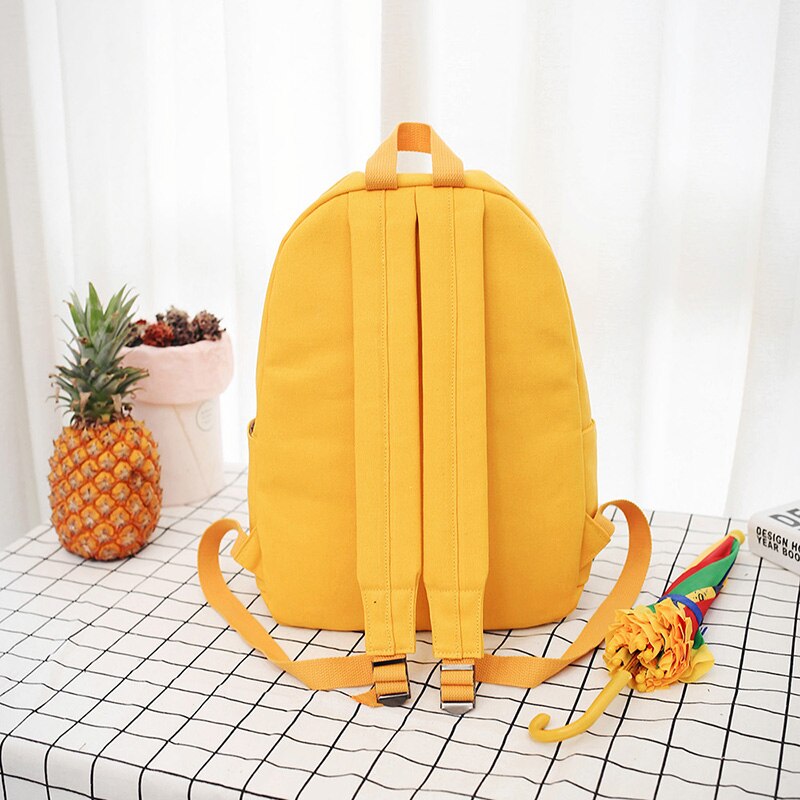 Moon Wood Women&#39;s Yellow Backpack Canvas Printed Heart Backpack Korean Style Students Travel Bag Girl School Bag Laptop Backpack