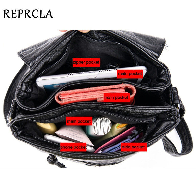 REPRCLA New Designer Shoulder Bag Soft Leather Handbag Women Messenger Bags Crossbody Fashion Women Bag Female Flap Bolsa