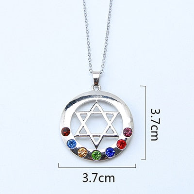 New 7 Chakra Stones Reiki Healing Crystal Rhinestone  Point Chakra Pendant Tree Of Life Pendant Angel Shape Jewelry Necklace