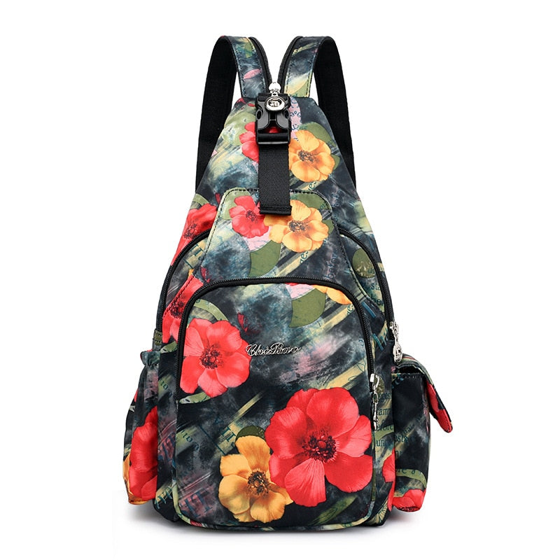 New Fashion Floral Printing Flower Shoulder Bag Crossbody Bags Chest Bags carteiras de cintura Multifunctional Women&#39;s Backpack