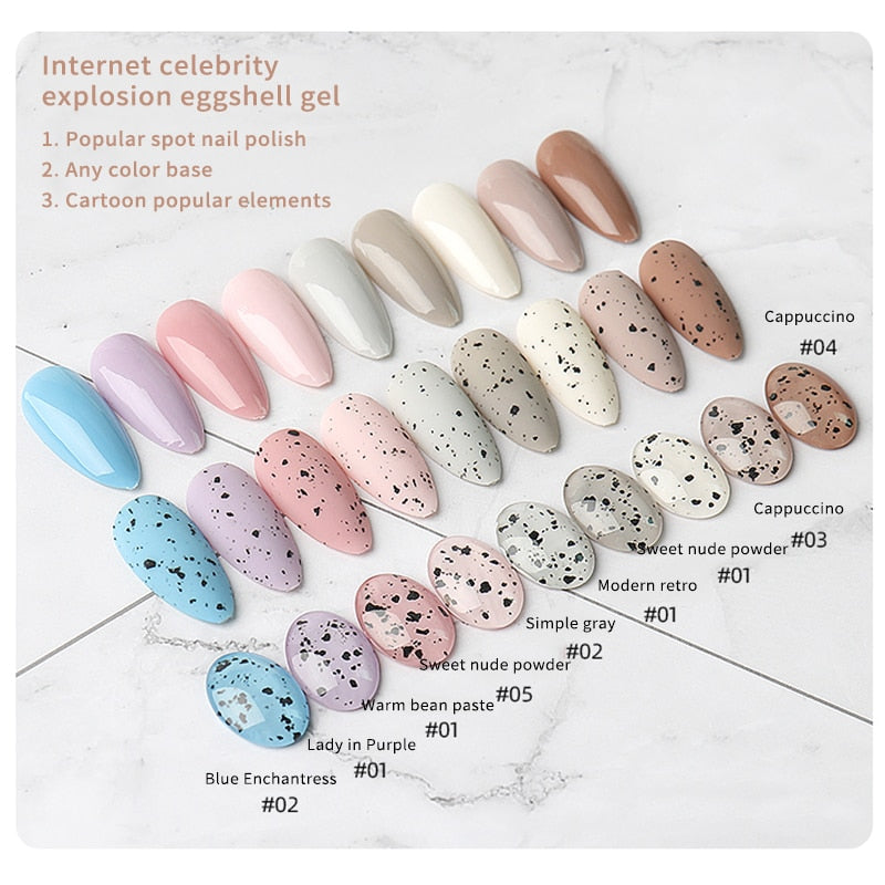 SKVP 8ml Gel Nail Polish Quail Egg Effect Varnishes For Nails Art Eggshell Hybrid Design Base And Top Coat For Gel Polish