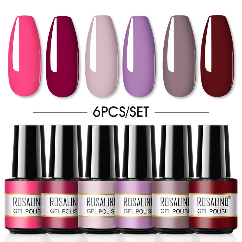 ROSALIND Gel Nail Polish Set 4PCS/6PCS Nail Kit Set Glitter vernis Semi Permanent  Base Top Coat  UV LED Nail Art Gel Polish Set