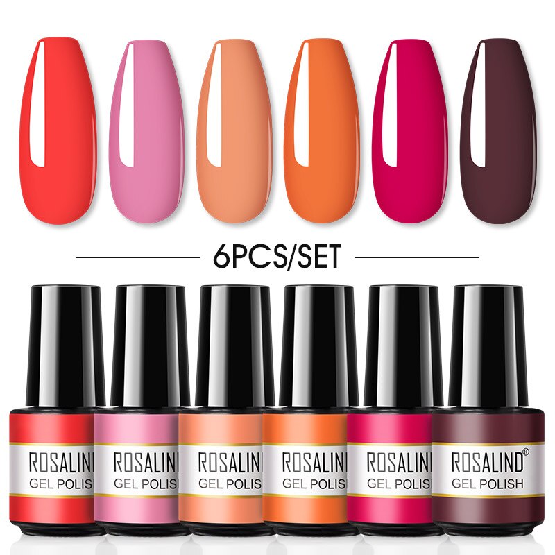 ROSALIND Gel Nail Polish Set 4PCS/6PCS Nail Kit Set Glitter vernis Semi Permanent  Base Top Coat  UV LED Nail Art Gel Polish Set