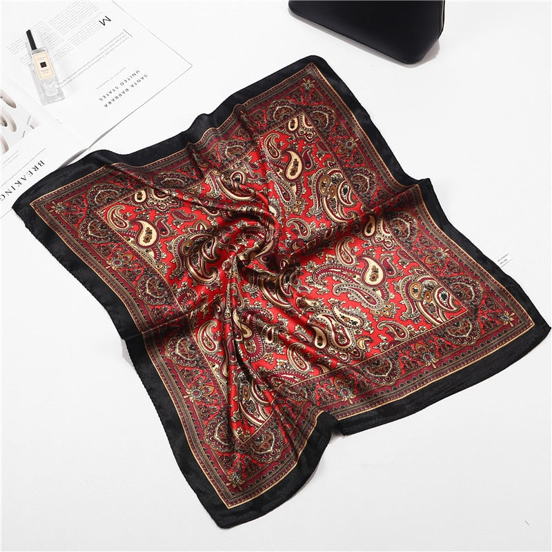 Scarf Satin Bandana Kerchief Silk Women's Luxury Brand Designer Summer Small Bag Wrap Retro Paisley Scarves Muslim Islamic