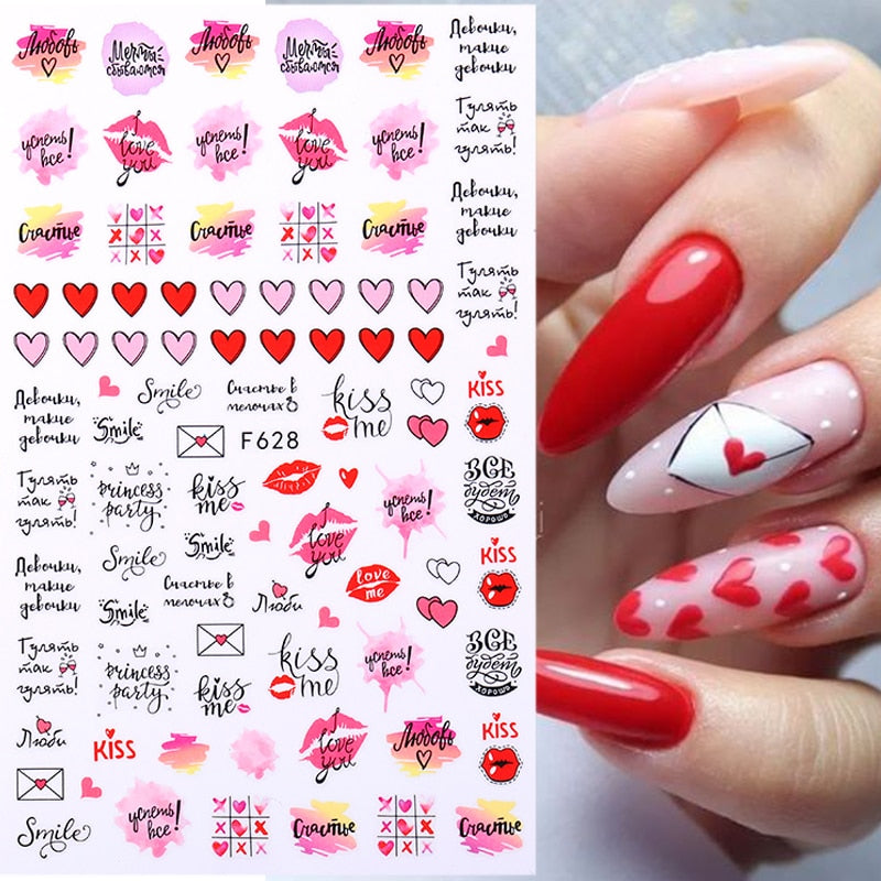 Harunouta Purple Heart Love Design 3D Nail Sticker Letters Stickers Face Pattern Trasnfer Sliders Valentine Nail Art Decoration