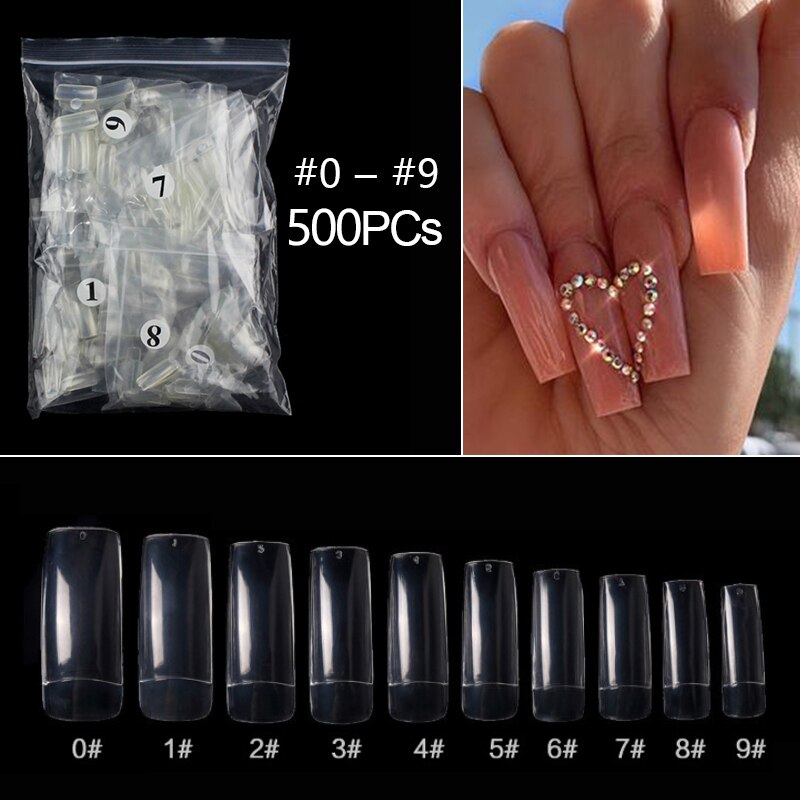 RIKONKA 100/500pcs/Bag False Ballerina Natural/Transparent Coffin Fake Nails Manicure Nails for Extension&amp;Protection Nail Art