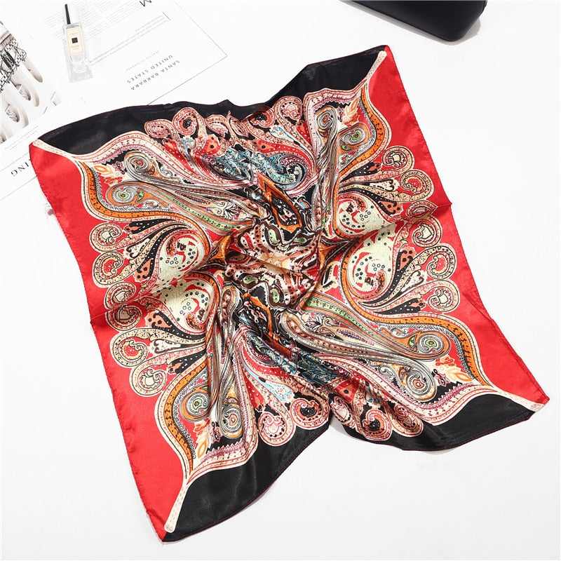 Scarf Satin Bandana Kerchief Silk Women's Luxury Brand Designer Summer Small Bag Wrap Retro Paisley Scarves Muslim Islamic