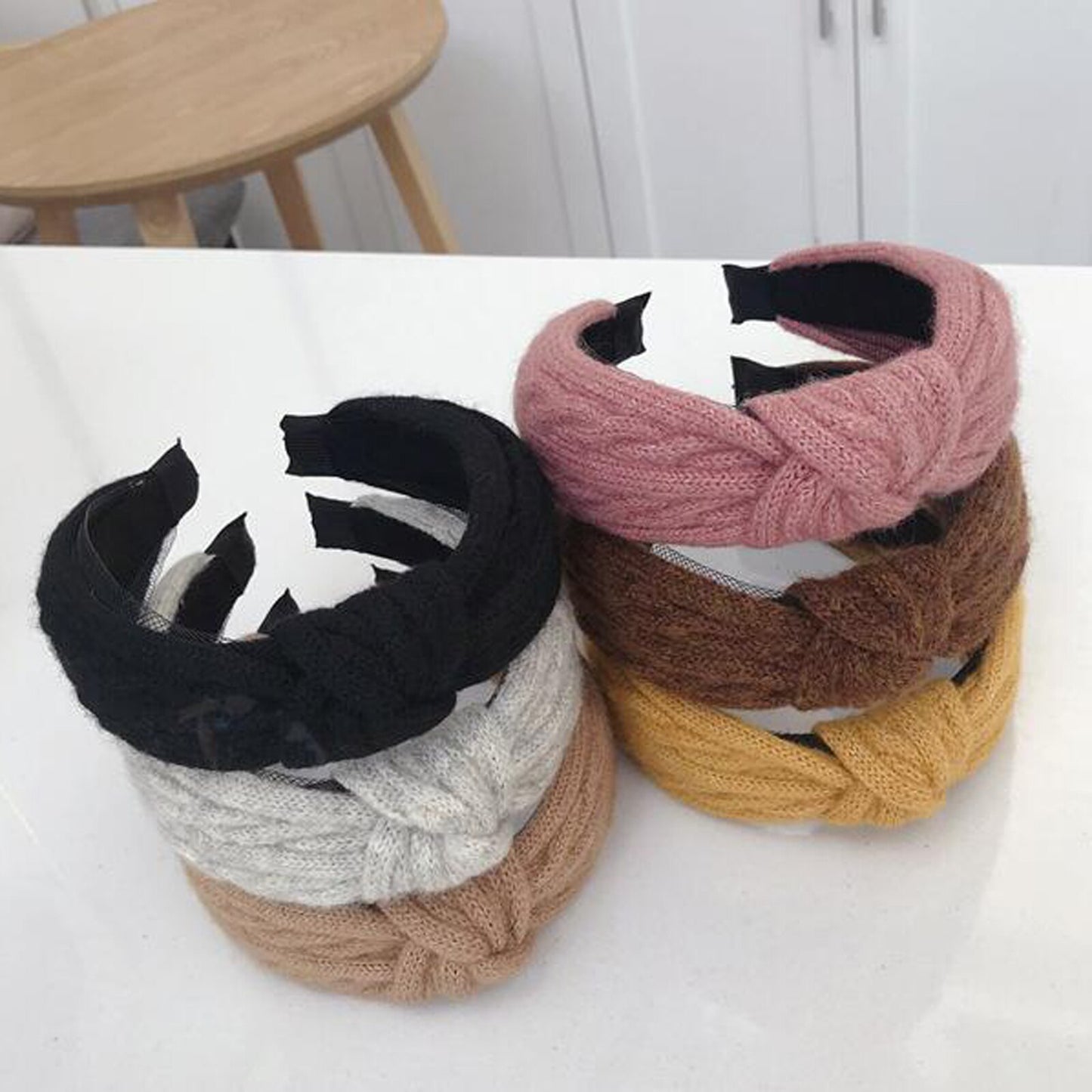 New Winter Knitted Headband Women Warm Handmade Hairband Girls Fashion Solid Turban Center Knot Casual Hair Accessories