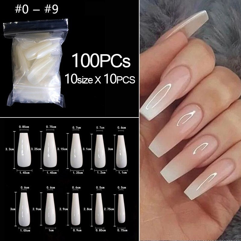 RIKONKA 100/500pcs/Bag False Ballerina Natural/Transparent Coffin Fake Nails Manicure Nails for Extension&amp;Protection Nail Art