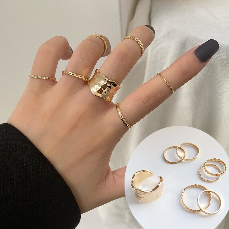 Fashion Jewelry Rings Set Hot Selling Metal Alloy Hollow Round Opening Women Finger Ring For Girl Lady Party Wedding Gifts