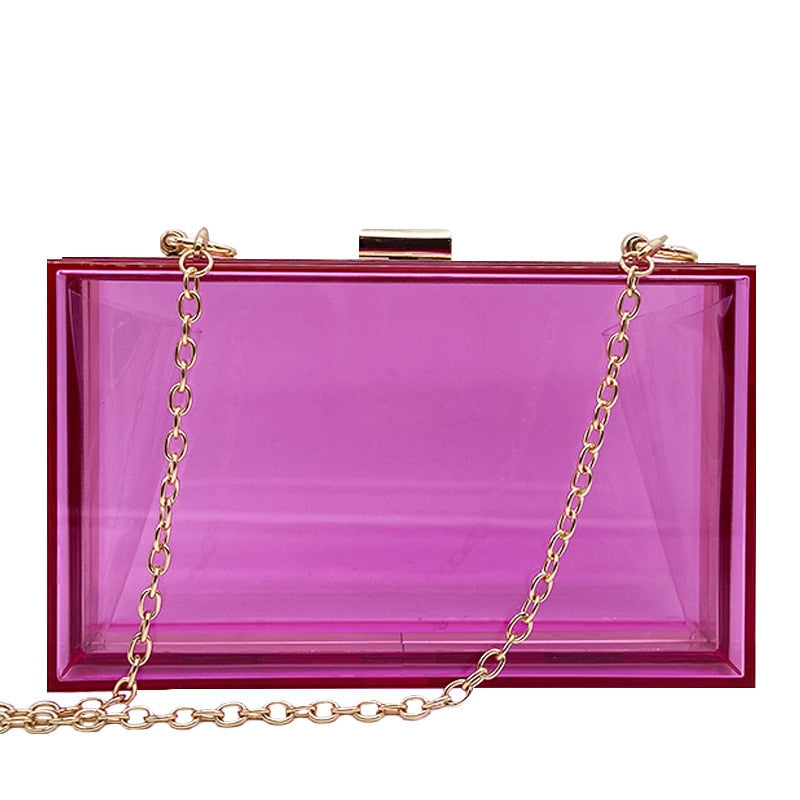 New Transparent Acrylic Bags Clear Clutches Evening Bags Wedding Party Handbags Chain Women Shoulder Bags Purses 9 Colors