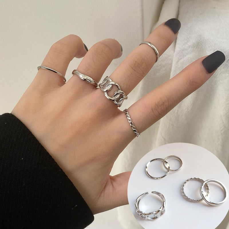 Fashion Jewelry Rings Set Hot Selling Metal Alloy Hollow Round Opening Women Finger Ring For Girl Lady Party Wedding Gifts