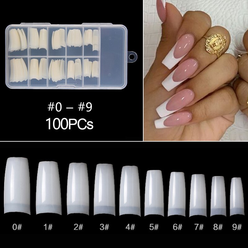 RIKONKA 100/500pcs/Bag False Ballerina Natural/Transparent Coffin Fake Nails Manicure Nails for Extension&amp;Protection Nail Art