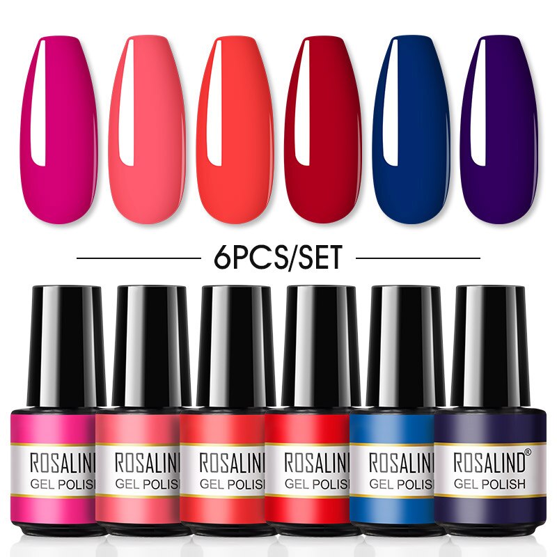 ROSALIND Gel Nail Polish Set 4PCS/6PCS Nail Kit Set Glitter vernis Semi Permanent  Base Top Coat  UV LED Nail Art Gel Polish Set