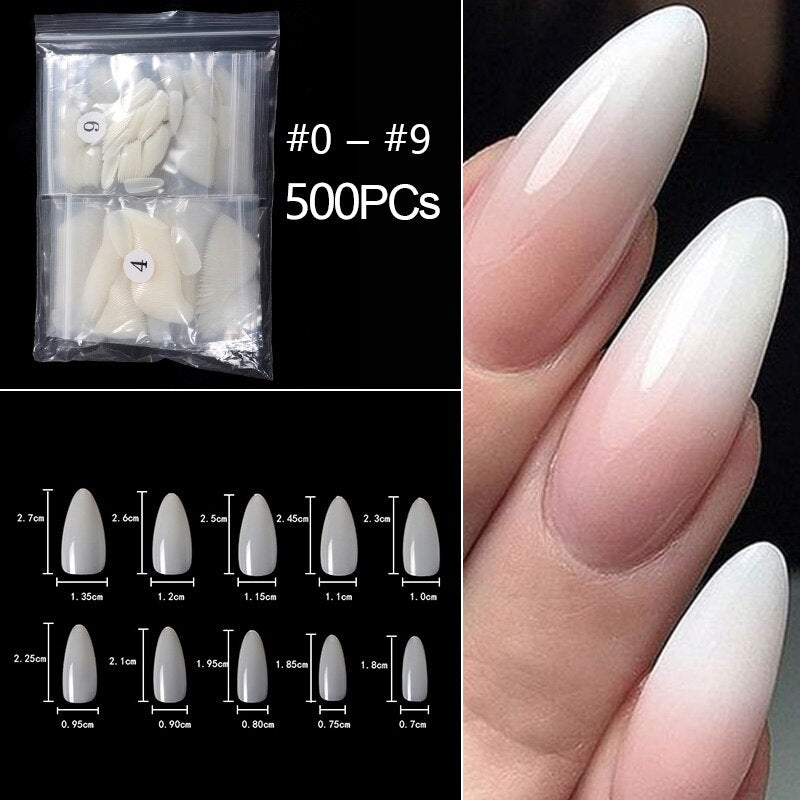 RIKONKA 100/500pcs/Bag False Ballerina Natural/Transparent Coffin Fake Nails Manicure Nails for Extension&amp;Protection Nail Art