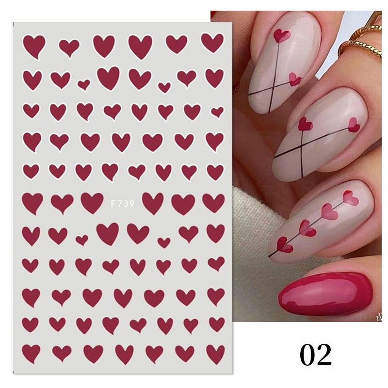 Harunouta Purple Heart Love Design 3D Nail Sticker Letters Stickers Face Pattern Trasnfer Sliders Valentine Nail Art Decoration