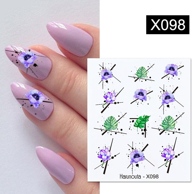 Harunouta 1 Sheet Nail Water Decals Transfer Lavender Spring Flower Leaves Nail Art Stickers Nail Art Manicure DIY