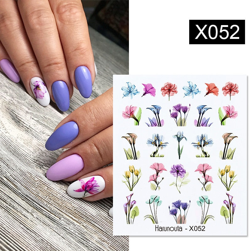 Harunouta 1 Sheet Nail Water Decals Transfer Lavender Spring Flower Leaves Nail Art Stickers Nail Art Manicure DIY