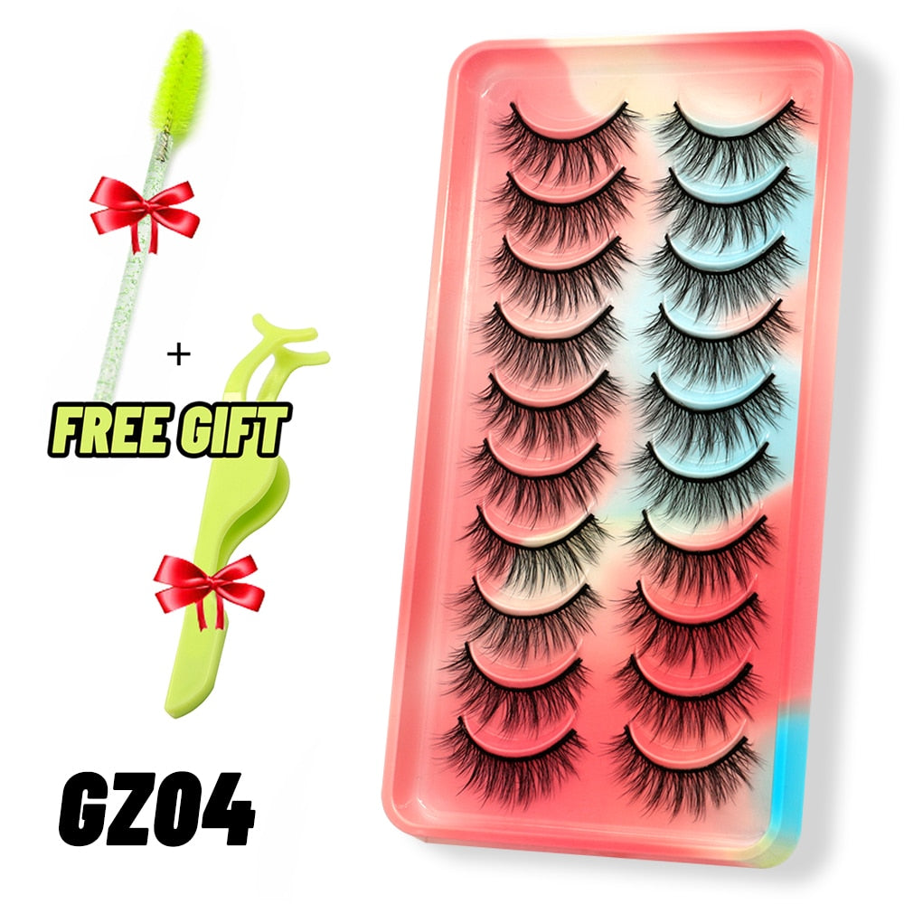 GROINNEYA Eyelashes 3D Mink Lashes Fluffy Soft Wispy Natural Cross Eyelash Extension Reusable Lashes Mink False Eyelashes Makeup