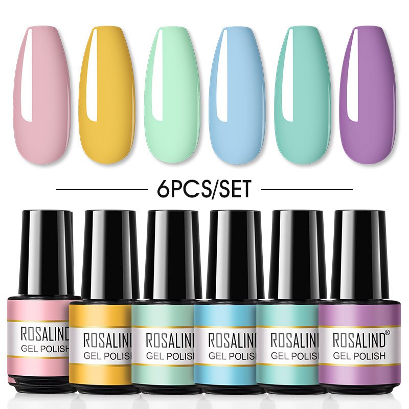 ROSALIND Gel Nail Polish Set 4PCS/6PCS Nail Kit Set Glitter vernis Semi Permanent  Base Top Coat  UV LED Nail Art Gel Polish Set