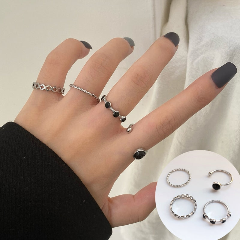 Fashion Jewelry Rings Set Hot Selling Metal Alloy Hollow Round Opening Women Finger Ring For Girl Lady Party Wedding Gifts