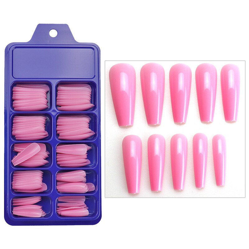 WAKEFULNESS 100Pcs Long Ballerina Nails Clear Coffin Fake Nails Tips ABS Full Cover Pointed Fasle Nails Manicure Charms