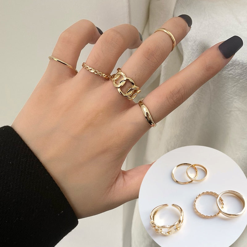 Fashion Jewelry Rings Set Hot Selling Metal Alloy Hollow Round Opening Women Finger Ring For Girl Lady Party Wedding Gifts