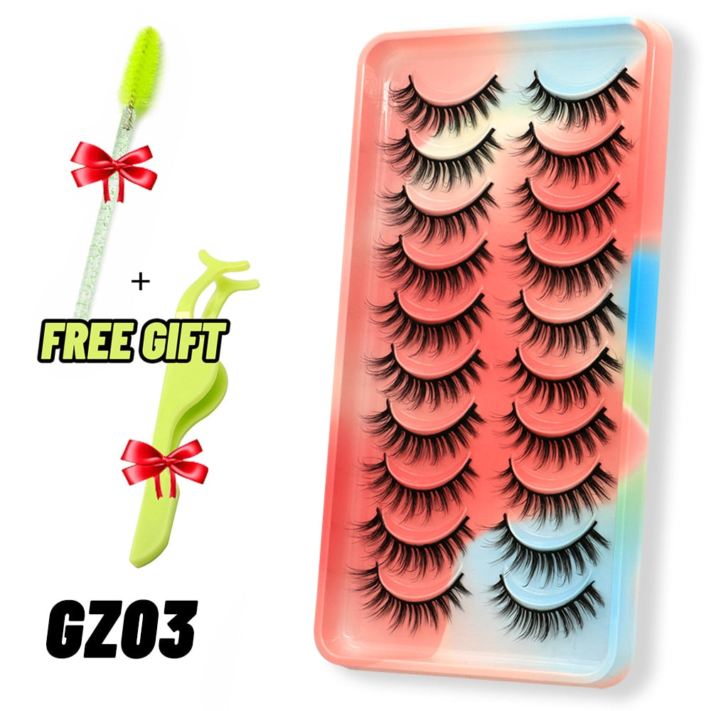 GROINNEYA Eyelashes 3D Mink Lashes Fluffy Soft Wispy Natural Cross Eyelash Extension Reusable Lashes Mink False Eyelashes Makeup