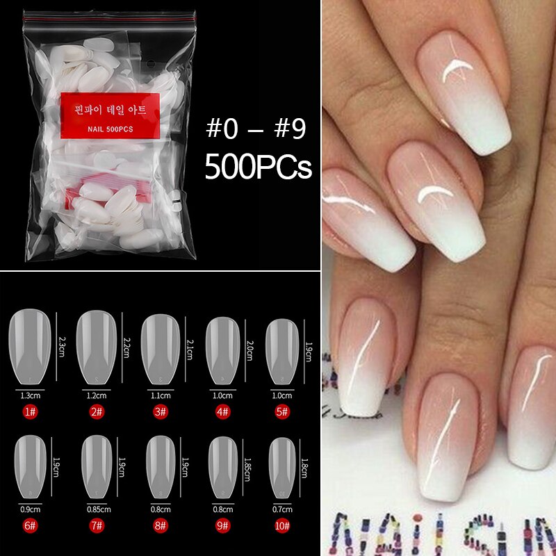 RIKONKA 100/500pcs/Bag False Ballerina Natural/Transparent Coffin Fake Nails Manicure Nails for Extension&amp;Protection Nail Art