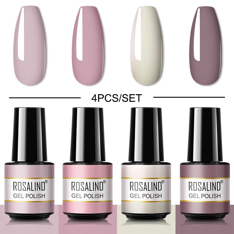 ROSALIND Gel Nail Polish Set 4PCS/6PCS Nail Kit Set Glitter vernis Semi Permanent  Base Top Coat  UV LED Nail Art Gel Polish Set