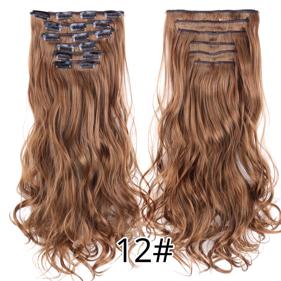 Alileader Synthetic Clip On Hair Extension 6Pcs/Set 22inch Straight Hairpiece Curly 16 Clips In Hair Ombre Heat Resistant Fiber