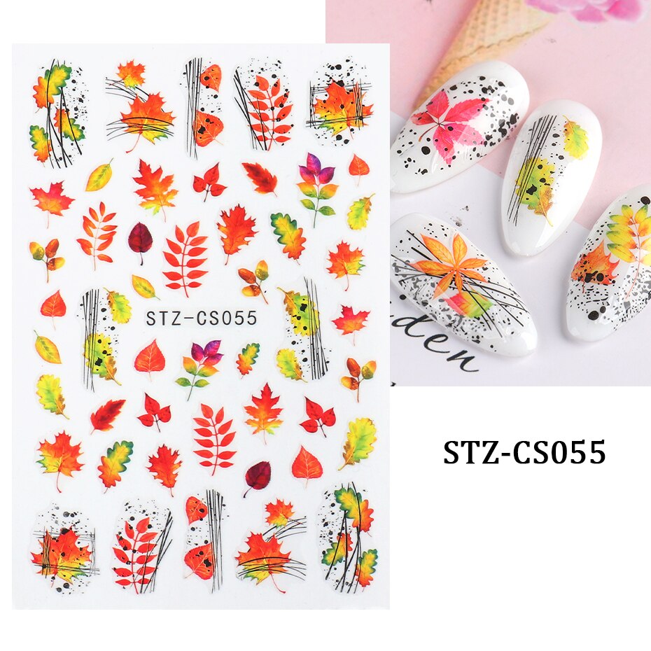 Maple Leaf Fall Nail Design Black Yellow Leaves Autumn Nail Art Stickers for Manicure 3D Polish  October Sliders Foils SASW-CS