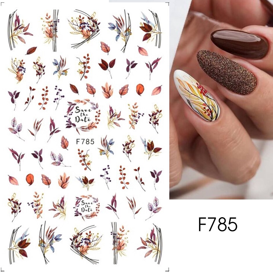 Maple Leaf Fall Nail Design Black Yellow Leaves Autumn Nail Art Stickers for Manicure 3D Polish  October Sliders Foils SASW-CS