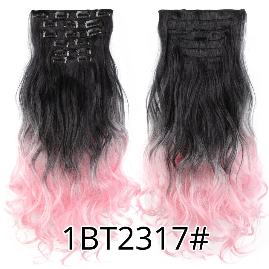 Alileader Synthetic Clip On Hair Extension 6Pcs/Set 22inch Straight Hairpiece Curly 16 Clips In Hair Ombre Heat Resistant Fiber