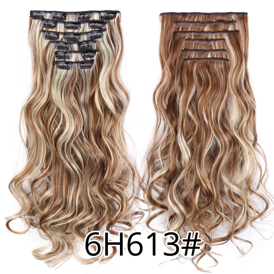 Alileader Synthetic Clip On Hair Extension 6Pcs/Set 22inch Straight Hairpiece Curly 16 Clips In Hair Ombre Heat Resistant Fiber